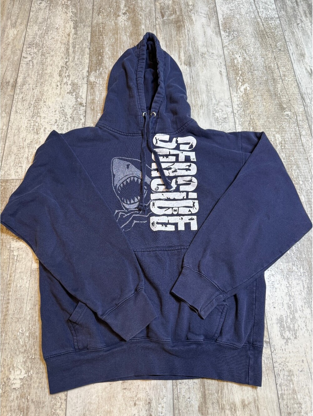 Surfing Shark Navy Graphic Hoodie Surf Skate Beach Pullover